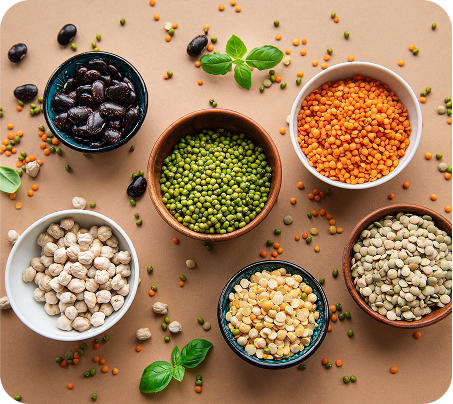 Assorted legumes in bowls